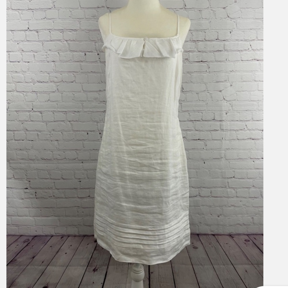 LOFT 100% Linen Ruffle-Trim lined mini Dress Sz 0P Pettit preloved like new